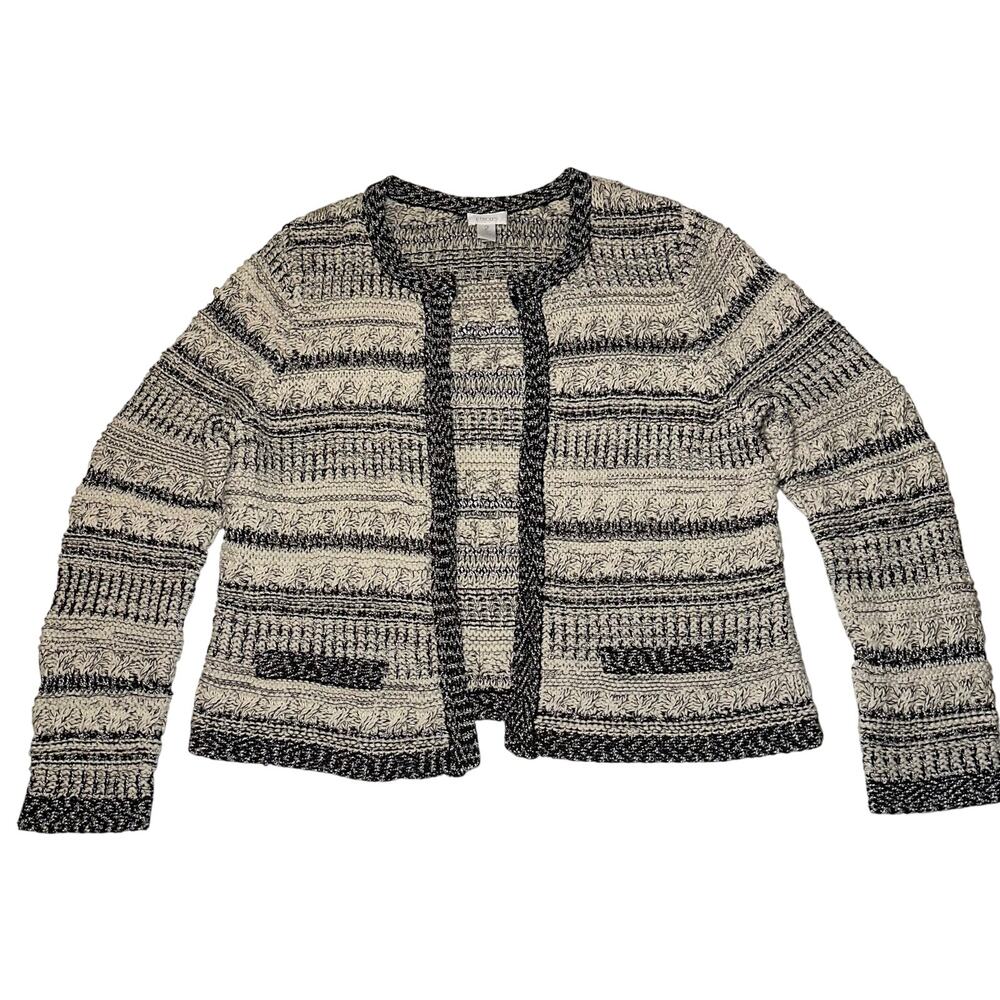 Chico's Women's Beige Tan Chunky Knit Open Front Cardigan Sweater Size 2 US 12